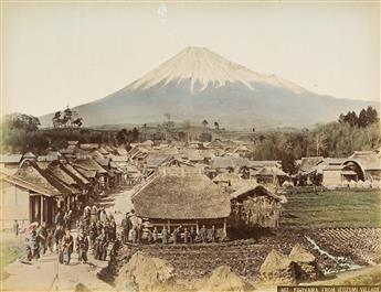 (JAPAN) A lovely Japanese album with 50 hand-colored photographs depicting geishas, lush landscapes, busy streets, and flowering garden